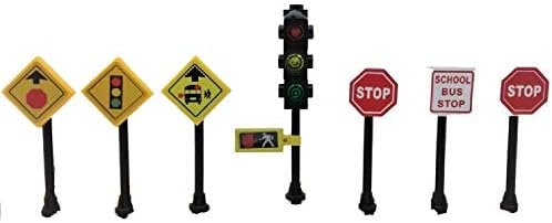 Building Blocks Road Signs & Traffic Lights Building Bricks Play Set Toys Living Traffic Toy Signs for Kids-Building Toys City Street Village, 7 Piece Educational Learning Gift