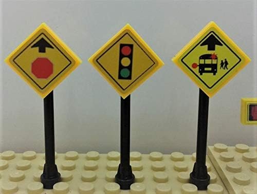 Building Blocks Road Signs & Traffic Lights Building Bricks Play Set Toys Living Traffic Toy Signs for Kids-Building Toys City Street Village, 7 Piece Educational Learning Gift