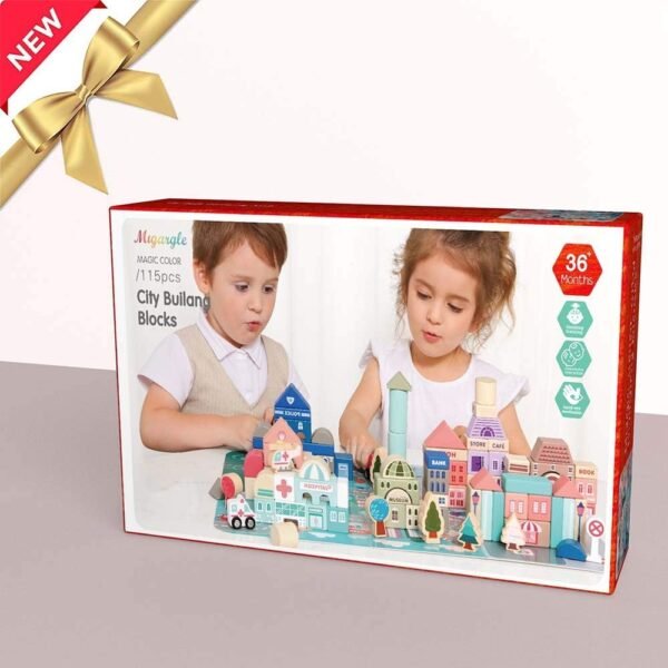 61KUJL857fL._AC_SL1000 Building Blocks Wooden Building Blocks Set, City Construction Stacker Stacking Preschool Learning Educational Toys, Toddler Toys for 3+ Year Old Boy and Girl Gifts