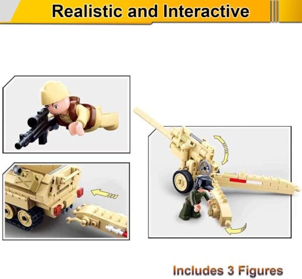 Building Blocks Military Army WWII Half-Track Troop Carrier with Cannon Toy Vehicle Building Kit, Army Series Building Block Set with 3 Soldier Figures, Best Roleplay STEM Construction Toy for Boys Girls (460 PCS)