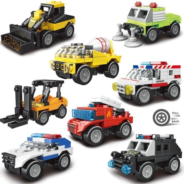 Building Blocks Pull Back Car Building Blocks Sets, Pull and Go, 3D Assembly Vehicles for Boys Building Block Car Toys Party Favor for Kids Age 6 7 8 9 10, 419 Pieces