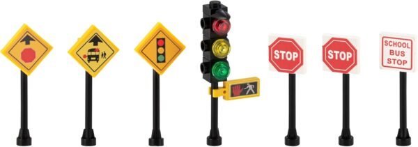 Building Blocks Road Signs & Traffic Lights Building Bricks Play Set Toys Living Traffic Toy Signs for Kids-Building Toys City Street Village, 7 Piece Educational Learning Gift