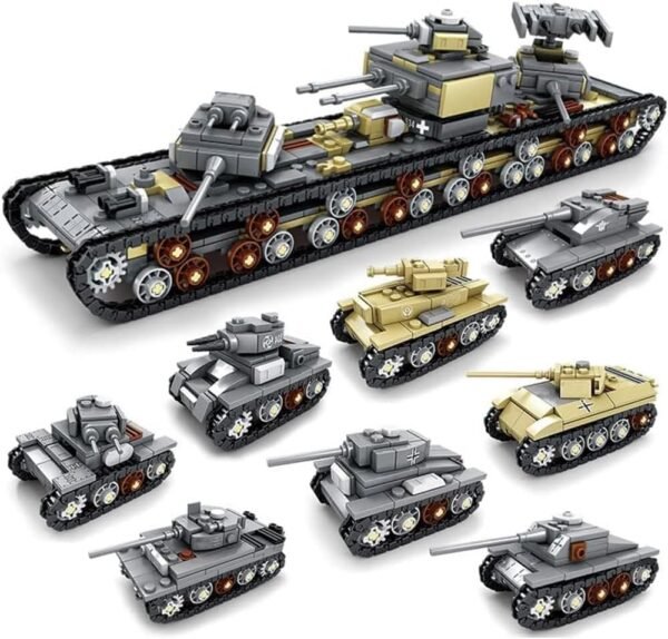 61qTSDmrmJL._AC_SL1000 Building Blocks 8 in 1 Building Blocks WW2 Army Tank Vehicle Heavy Duty Military Tank Building Kit Battle Brick Assembly Model Kits for Boys Building Brick Toys for Children 1165PCS