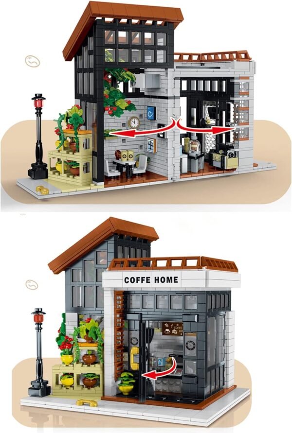 71421kHaYoL._AC_SL1500 Building Blocks Cafe House Architecture Building Set with LED Light,City Coffee House Model Kit,Building Blocks Toy for 15+ Age Teen,Adult (1512 Pieces)