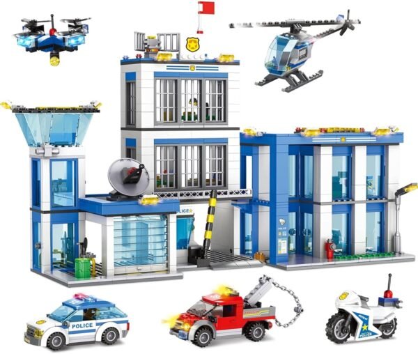 Building Blocks City Police Station Building Blocks Sets, City Police Prison Kits with Police Car, Helicopter Motorcycle, Trailer and Drone, Toy Building Kit Gift for Kids Boys Ages 6-12 (1001 Pieces)