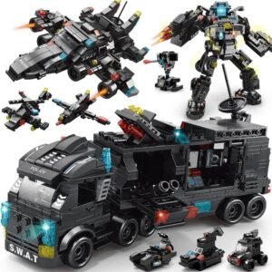 Building Blocks Building Block Robot 27 in1 SWAT Police Command Truck Building Kit for Kids City Helicopter Bricks Kit Educational Toys for Boys Age 6 7 8 9 10 11 12 Years Old 585PCS