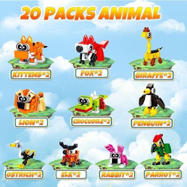 Building Blocks Party Favors for Kids 20 Pack 30 Kinds Animal Figures Building Blocks Toys Set Christmas Easter Basket Stuffers Gifts Goodies Bags Stuffers Classroom Prizes Gifts for Kids, Boys & Girls Age 6+