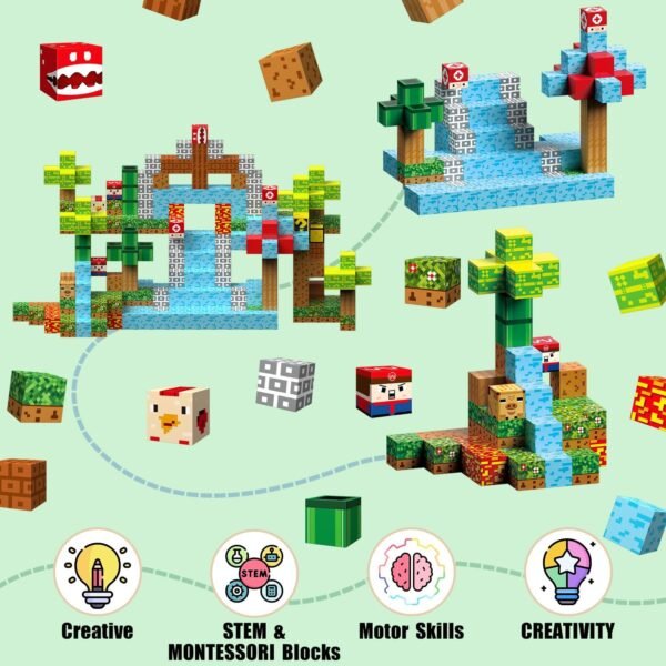 71EfpeclXKL._AC_SL1500 Building Blocks 80PCS Blocks for Kids Ages 4-8, Build Mine Magnet World Building Blocks, STEM Sensory Building Toys for Toddlers Aged 3-12 Boys & Girls, Magnet Blocks Construction Toys Learning Resources