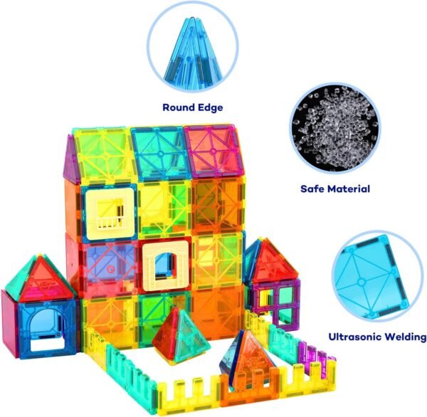 Building Blocks   Tiles, 100PCS   Blocks for Kids, Magnet Building Set with 2 Cars, Construction Building Set,STEM Sensory Educational Toys Gift for Toddlers Kids 3 4 5 6 7 8 9 Year Old