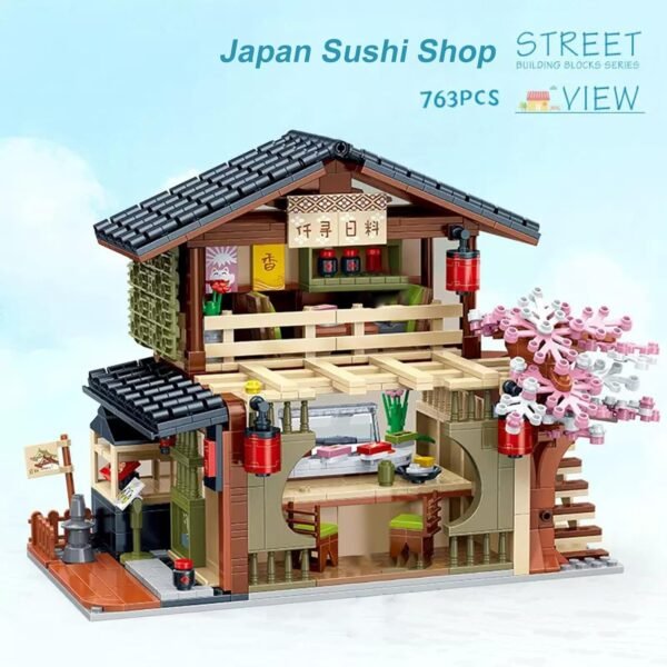 Building Blocks Toy Building Block, Japanese Sushi Shop Model Kit, Compatible Regular Size Brick, Creative Construction, Shop House City View, Birthday Gift for Adult Children Kids Boys Girls 8+ 763 PCS