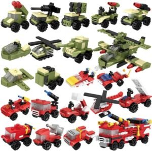 Building Blocks 30 Boxes Building Block Military Vehicles Engineering Fire Mini Cars Building Sets for Party Favors Kids Prizes 3D Assembly Cars Truck Helicopter for Boys and Girls