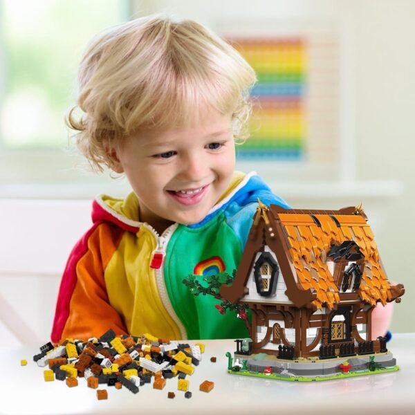 71QfSR65NnL._AC_SL1500 Building Blocks 2192PCS Medieval House Building Blocks Toys Set, Transparent House Collectible Play Model Kits City with LED, Building Building Blocks Construction Toys for Kids and Adults, Huts