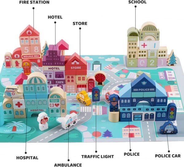 Building Blocks Wooden Building Blocks for Toddlers, Kids City Construction Stacking Creative Toys, Preschool Learning Education Block for Boys Girls Ages 2 3 4 5 (120 pcs)