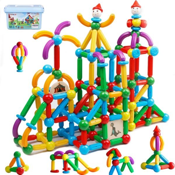 Building Blocks  Building Blocks for Boys and Girls, 132Pcs Creative   Sticks and Balls STEM Construction Toys for Kids Toddlers Early Development Educational Learning