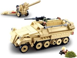 Building Blocks Military Army WWII Half-Track Troop Carrier with Cannon Toy Vehicle Building Kit, Army Series Building Block Set with 3 Soldier Figures, Best Roleplay STEM Construction Toy for Boys Girls (460 PCS)