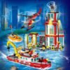 Building Blocks City Fire Station Building Blocks Set Marine Fire Department,Including Fire Station, Fire Boats and Ship, Fire Rescue Helicopter, STEM Toys Gift for Boys 6+,