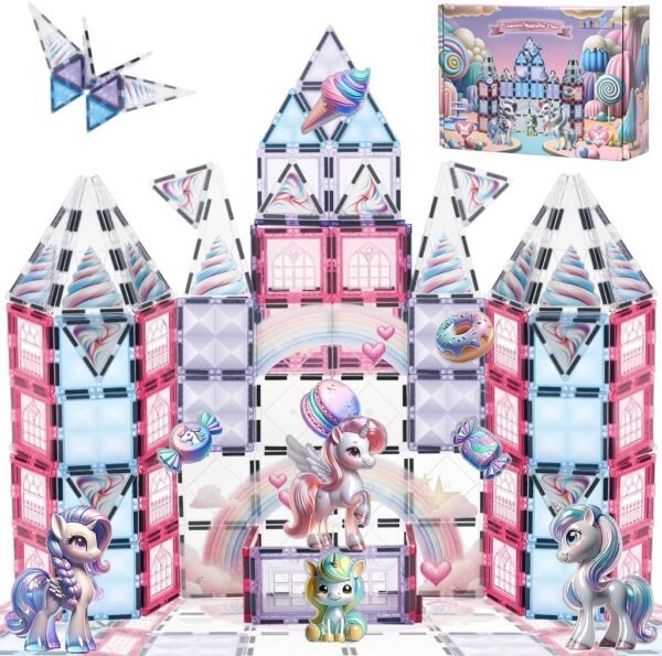 Building Blocks Unicorn Toys for Girls Age 4-6 - Unicorn   Tiles Frozen Toys for Girls Age 4-7 - 3 Year Old Girl Gifts 5 Year Old Girl Gift 4 Year Old Girl Birthday Gifts Magnet Building Blocks Age 3 4 5 6 7 8