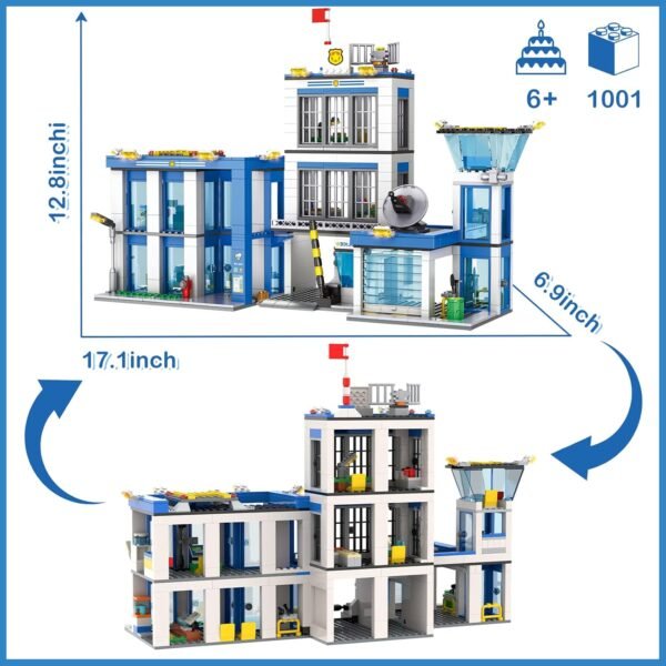 Building Blocks City Police Station Building Blocks Sets, City Police Prison Kits with Police Car, Helicopter Motorcycle, Trailer and Drone, Toy Building Kit Gift for Kids Boys Ages 6-12 (1001 Pieces)