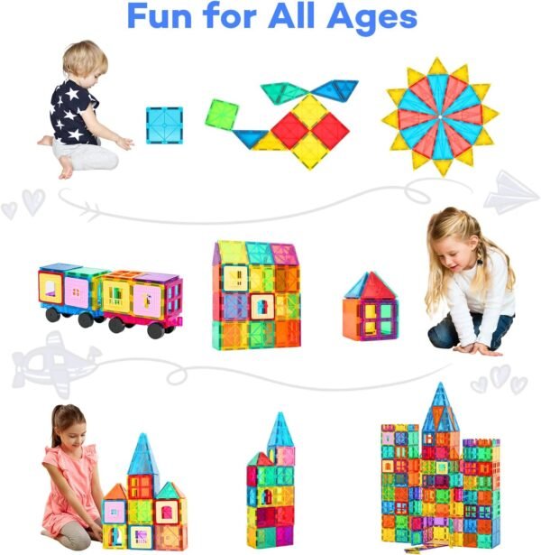 Building Blocks   Tiles, 100PCS   Blocks for Kids, Magnet Building Set with 2 Cars, Construction Building Set,STEM Sensory Educational Toys Gift for Toddlers Kids 3 4 5 6 7 8 9 Year Old