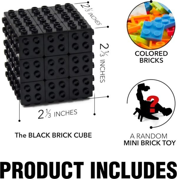 Building Blocks Brick Cube with Building Blocks, Mini Toy Included, Compatible with Lego Cube, Inspired by Rubix Cube for Kids - Educational Toy (Black)