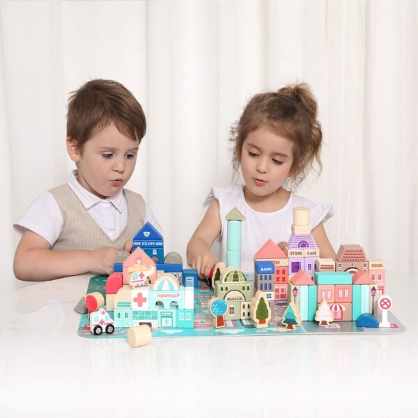 71iXMHXSMfL._AC_SL1500 Building Blocks Wooden Building Blocks Set, City Construction Stacker Stacking Preschool Learning Educational Toys, Toddler Toys for 3+ Year Old Boy and Girl Gifts