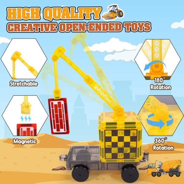 71jcwlYFQ5L._AC_SL1500 Building Blocks Magnetic Tiles Kids Construction Toys - Road Set with Magnet Crane for Boys Age 3-5 4-8 8-10, Magnet Building Blocks Expansion Pack, Outdoor Toddler Activities Preschool Classroom Learning Toys Gift