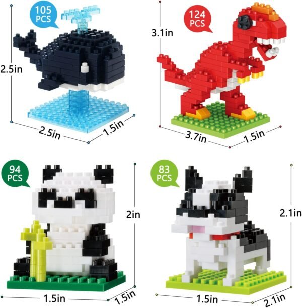 Building Blocks Animals Building Sets for Toddler, Simple Wild Animals Model Set, Dinosaur Whale Bulldog Panda Building Blocks Birthday Gifts for Boys & Girls Chirstmas Halloween