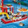 Building Blocks City Fire Station Building Blocks Set Marine Fire Department,Including Fire Station, Fire Boats and Ship, Fire Rescue Helicopter, STEM Toys Gift for Boys 6+,