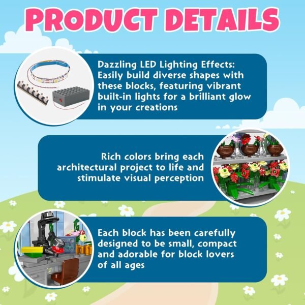 Building Blocks 1289PCS Botanical Garden Building Blocks Set with LED Lights - Flower House Model Kits for Kids & Adults | Creative Construction Toys for Ages 8-12 | Collectible City Playset