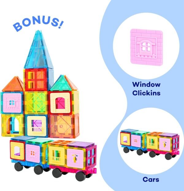 Building Blocks   Tiles, 100PCS   Blocks for Kids, Magnet Building Set with 2 Cars, Construction Building Set,STEM Sensory Educational Toys Gift for Toddlers Kids 3 4 5 6 7 8 9 Year Old