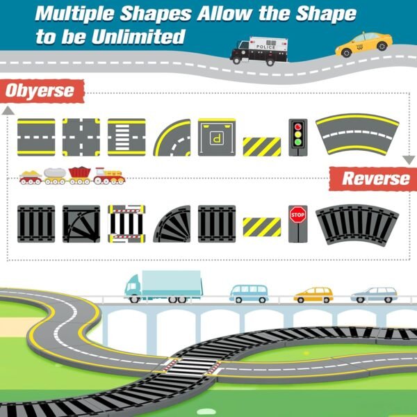 Building Blocks Magnetic Tiles Road & Train Track Expansion Pack Magnetic Building Blocks Construction Toys Kids Toys for Ages 3-12 Boys Girls Construction Magnet Building Toys Includes Road Tracks, Traffic Lights