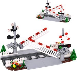 71qe9GrlAUL._AC_SL1500 Building Blocks City Train Railroad, Train Tracks Pieces Building Block Set, with Traffic Light, Ideal Gifts for Kids and Adults (Railroad Crossing 1)