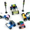 Building Blocks Wheels and Axles Sets with Steering Wheels& &Windshield&Traffic Light, Over 400pcs Classic Bricks Pieces and Car Parts Kits, Basic Bulk Building Blocks Vehicles with Tires