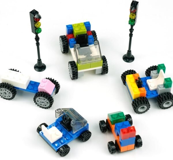 Building Blocks Wheels and Axles Sets with Steering Wheels& &Windshield&Traffic Light, Over 400pcs Classic Bricks Pieces and Car Parts Kits, Basic Bulk Building Blocks Vehicles with Tires