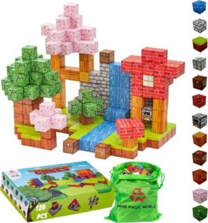 Building Blocks   Blocks Building Toys 120PCS - Build Mine Magnet World Set, Buildable Game Elements Gifts Toys for 5-7 Year Old Boys & Girls, STEM Montessori Sensory Cubes for Toddler