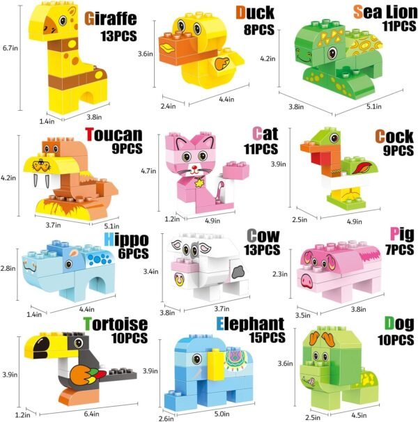 Building Blocks Animals Building Blocks Set, 122 Pieces Animal Building Toy Kit with Storage Box for Kids Ages 3 4 5 6 Years, Creative STEM Educational Preschool Toys for Toddlers Boys Girls Christmas Birthday Gift