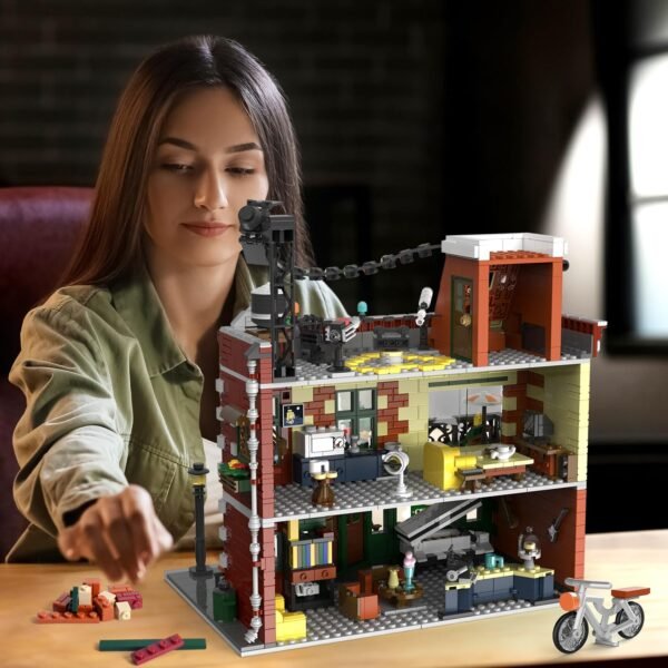 Building Blocks Coffee House Building Set with LED Light, 1589 PCS City Cafe Shop Building Block Toy with Stage Street Lights, Architecture Construction Model for Adults Teens Kids Ages 10 11 12+ Boys Girls