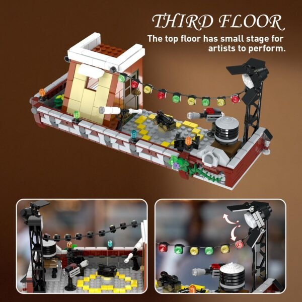 Building Blocks Coffee House Building Set with LED Light, 1589 PCS City Cafe Shop Building Block Toy with Stage Street Lights, Architecture Construction Model for Adults Teens Kids Ages 10 11 12+ Boys Girls