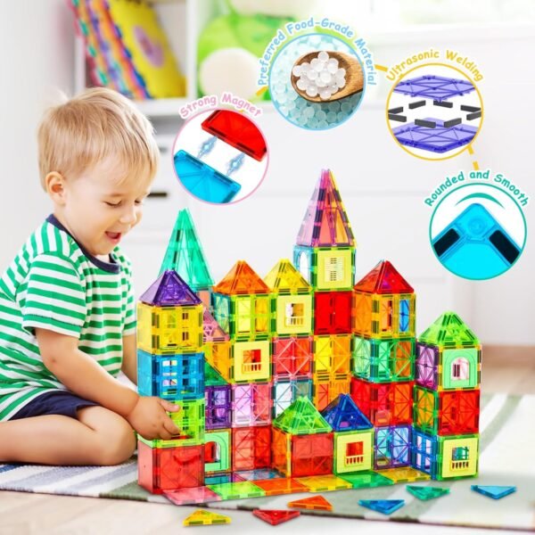 Building Blocks   Building Tiles for Kids, 100 PCS   Blocks with Storage Bag, Magnet Tiles STEM Educational Stacking Toys Gift for Toddler Ages 3 4 5 6 7 8 9