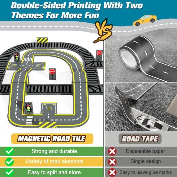 Building Blocks Magnetic Tiles Road & Train Track Expansion Pack Magnetic Building Blocks Construction Toys Kids Toys for Ages 3-12 Boys Girls Construction Magnet Building Toys Includes Road Tracks, Traffic Lights