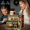 Building Blocks Coffee House Building Set with LED Light, 1589 PCS City Cafe Shop Building Block Toy with Stage Street Lights, Architecture Construction Model for Adults Teens Kids Ages 10 11 12+ Boys Girls