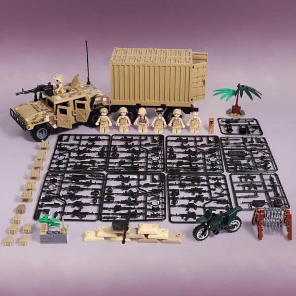 Building Blocks Military Vehicle Building Blocks Sets with 7 Minifigures Army Vehicle Truck Hummer with Armory Trailer Container Building Kit Car Building Toys Gift for Boys Adult.