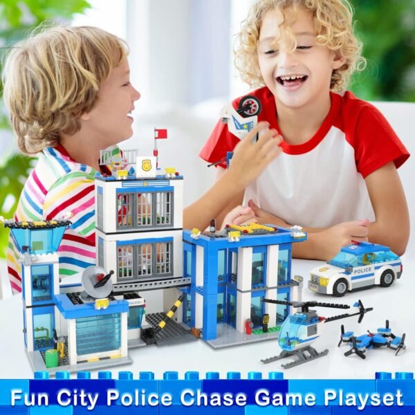 Building Blocks City Police Station Building Blocks Sets, City Police Prison Kits with Police Car, Helicopter Motorcycle, Trailer and Drone, Toy Building Kit Gift for Kids Boys Ages 6-12 (1001 Pieces)