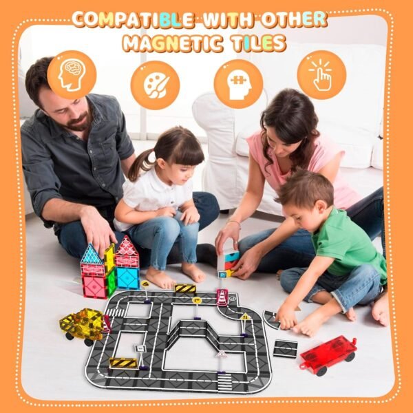 816M_cMc8bL._AC_SL1500 Building Blocks Magnetic Tiles Road Set, Magnetic Blocks Building Toys for 3+ Year Old Boys Girls, Magnetic Construction Toys Preschool Educational Kids Toys Magnetic Tiles for Toddlers 1-3 3-5 5-7