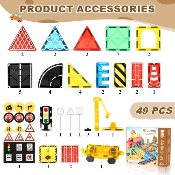 Building Blocks Magnetic Tiles Road Set Kids Toys, Magnetic City Construction Toys With Magnetic Crane for 3+ Year Old Boys Girls, Magnetic Blocks Building Toys STEM Toddlers Toys Magnetic Tiles for Kids Ages 3-5 4-8
