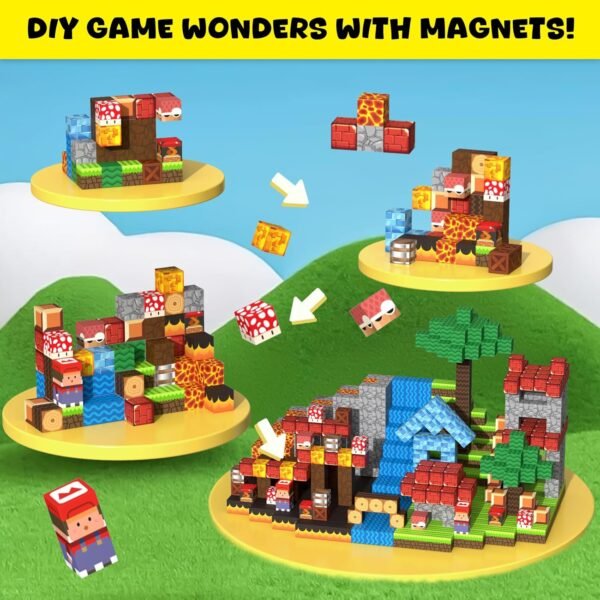 Building Blocks   Blocks Game - Build Mine Magnet Video Game World Adventure Set for Toddler, Super Bro   Set Elements Toys Gift for Boys & Girls Kids 3+