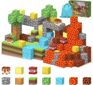 Building Blocks   Blocks Building Toys, 64 PCS   Tiles Building Blocks Toys for Boys & Girls, Build Mine Magnet World Set Colorful STEM Montessori Sensory Toys Xmas Birthday Gifts for Kids