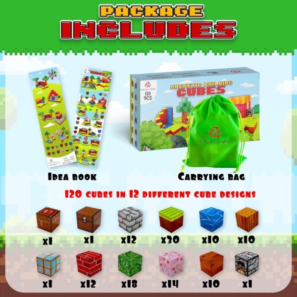 81Dq93bIMyL._AC_SL1500 Building Blocks Blocks Building Toys 120PCS - Build Mine Magnet World Set, Buildable Game Elements Gifts Toys for 5-7 Year Old Boys & Girls, STEM Montessori Sensory Cubes for Toddler