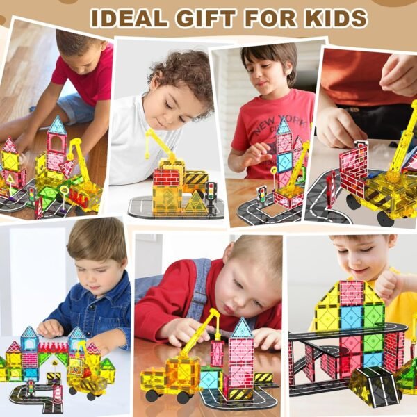 Building Blocks Magnetic Tiles Road Set Kids Toys, Magnetic City Construction Toys With Magnetic Crane for 3+ Year Old Boys Girls, Magnetic Blocks Building Toys STEM Toddlers Toys Magnetic Tiles for Kids Ages 3-5 4-8