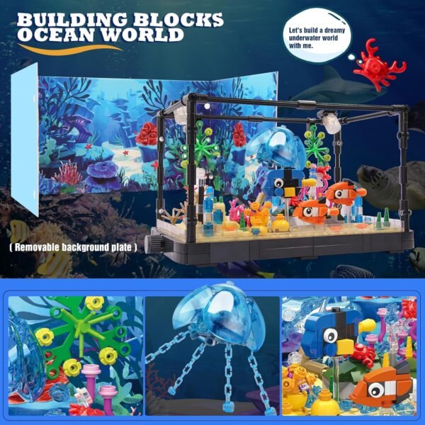 81JyfEQ0UQL._AC_SL1500 Building Blocks Fish Tank Building Block, Lighting Aquarium Building Sets for Adults and Kids Including Ocean Jellyfish, Dolphin, Turtle, Crab, Animal Building Toys for Boys Age 8-12, 725pcs